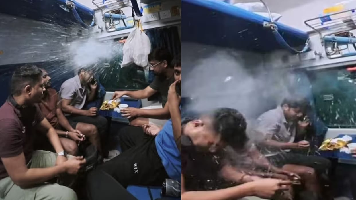 Scary moment captured on camera as train window breaks during journey after stone-pelting