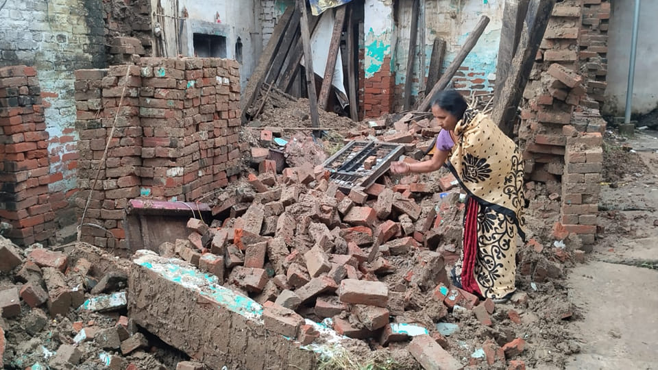 Five Mud Houses Collapse in Rain; Household Belongings Destroyed Under Debris