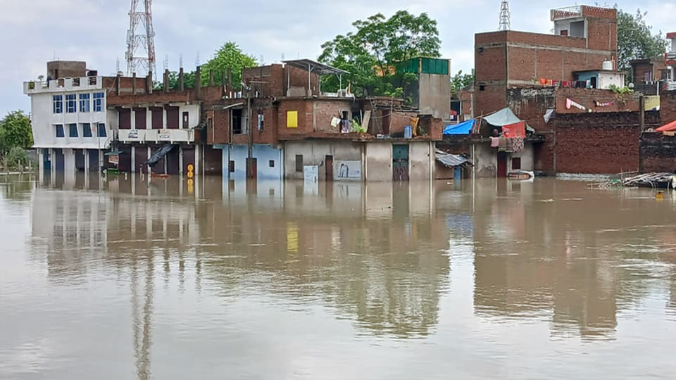 जल स्तर बढ़ने से नदी किनारे के मकान डूबे
