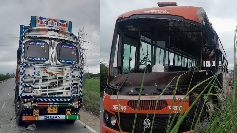 Roadways Bus Hits Parked Truck