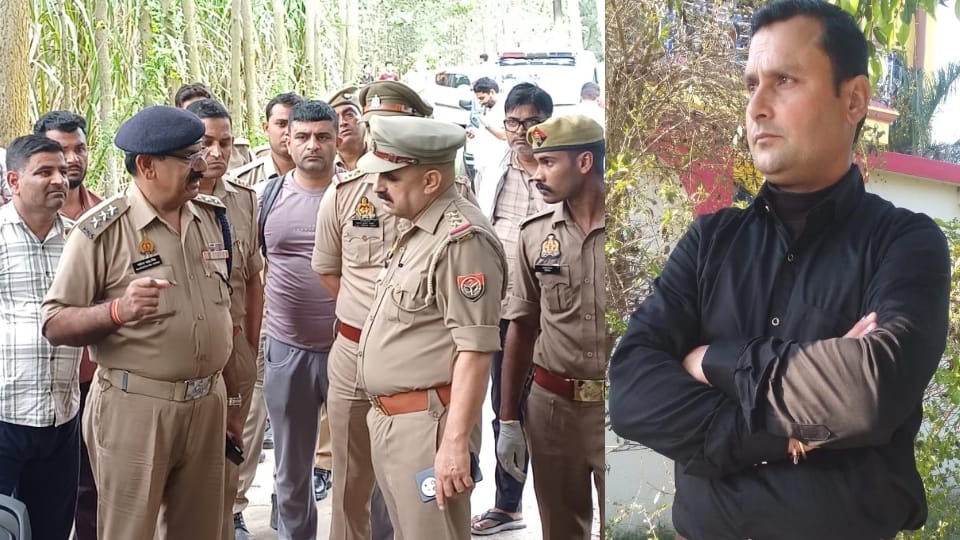 मौके पर जांच करती पुलिस और प्रवीण की फाइल फोटो।