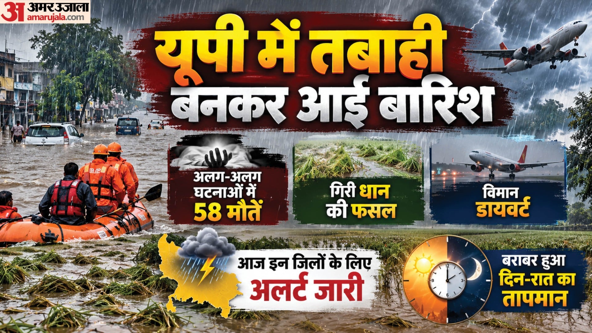 यूपी में कहर बनकर बरस रही बारिश।