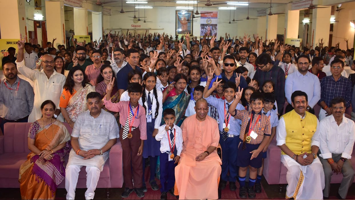 Amar Ujala Children's Fair: Faces beam as children receive medals from the CM.