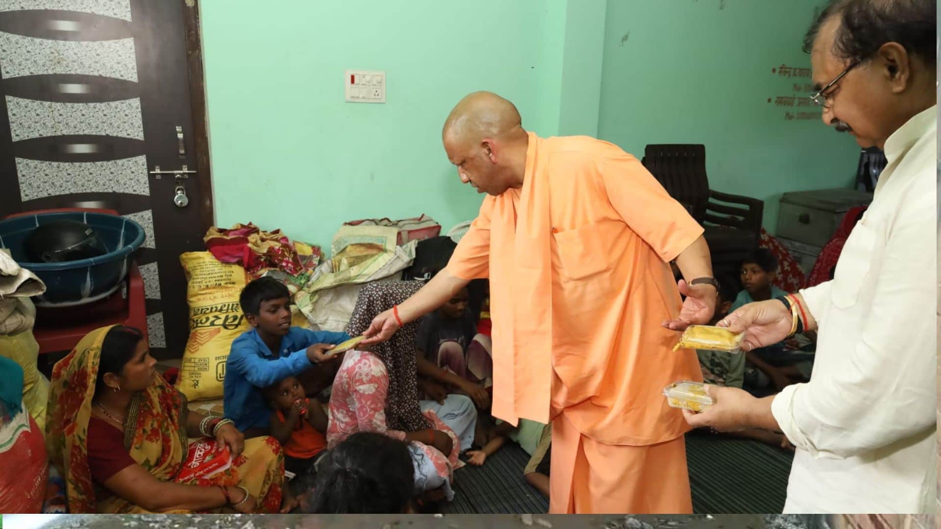 CM Yogi among flood victims in Kushinagar, 5,000 relief kits distributed.
