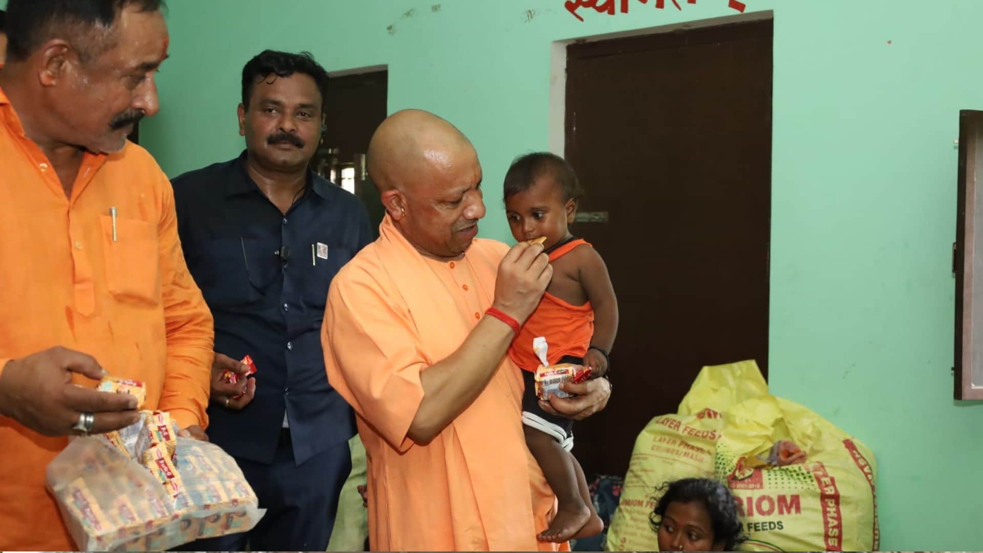 CM Yogi among flood victims in Kushinagar, 5,000 relief kits distributed.