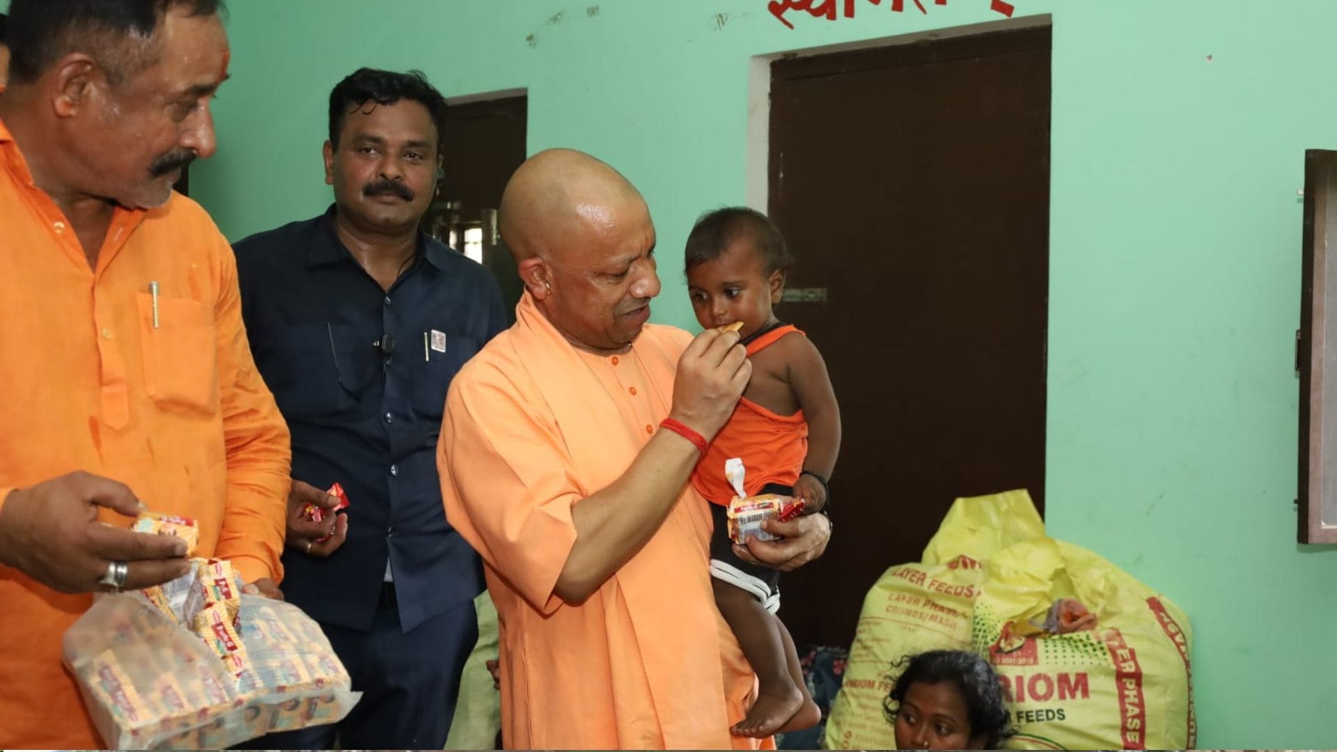 CM Yogi among flood victims in Kushinagar, 5,000 relief kits distributed.