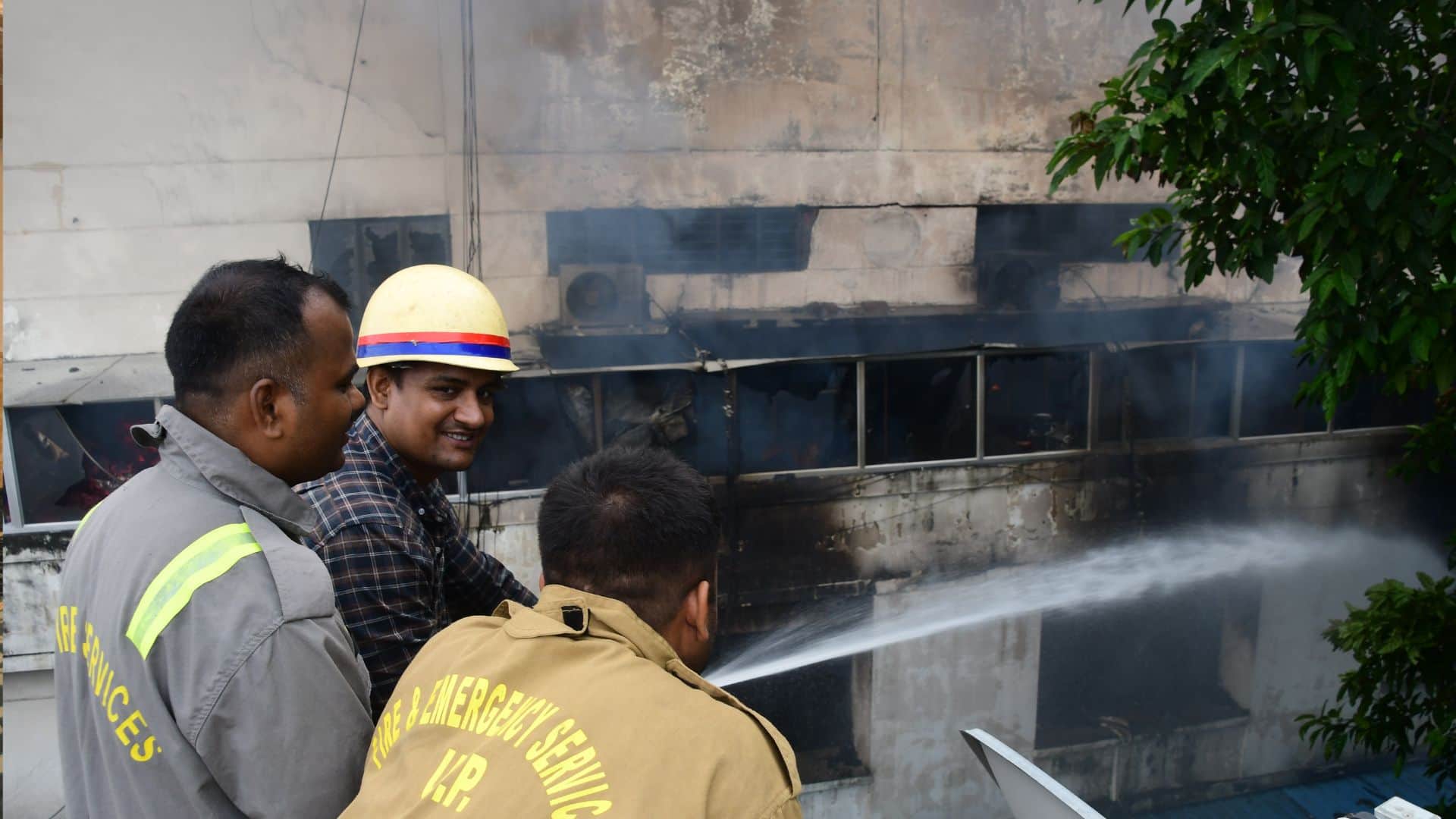 Varanasi fire news update Panic in hospital following massive fire at fan factory warehouse