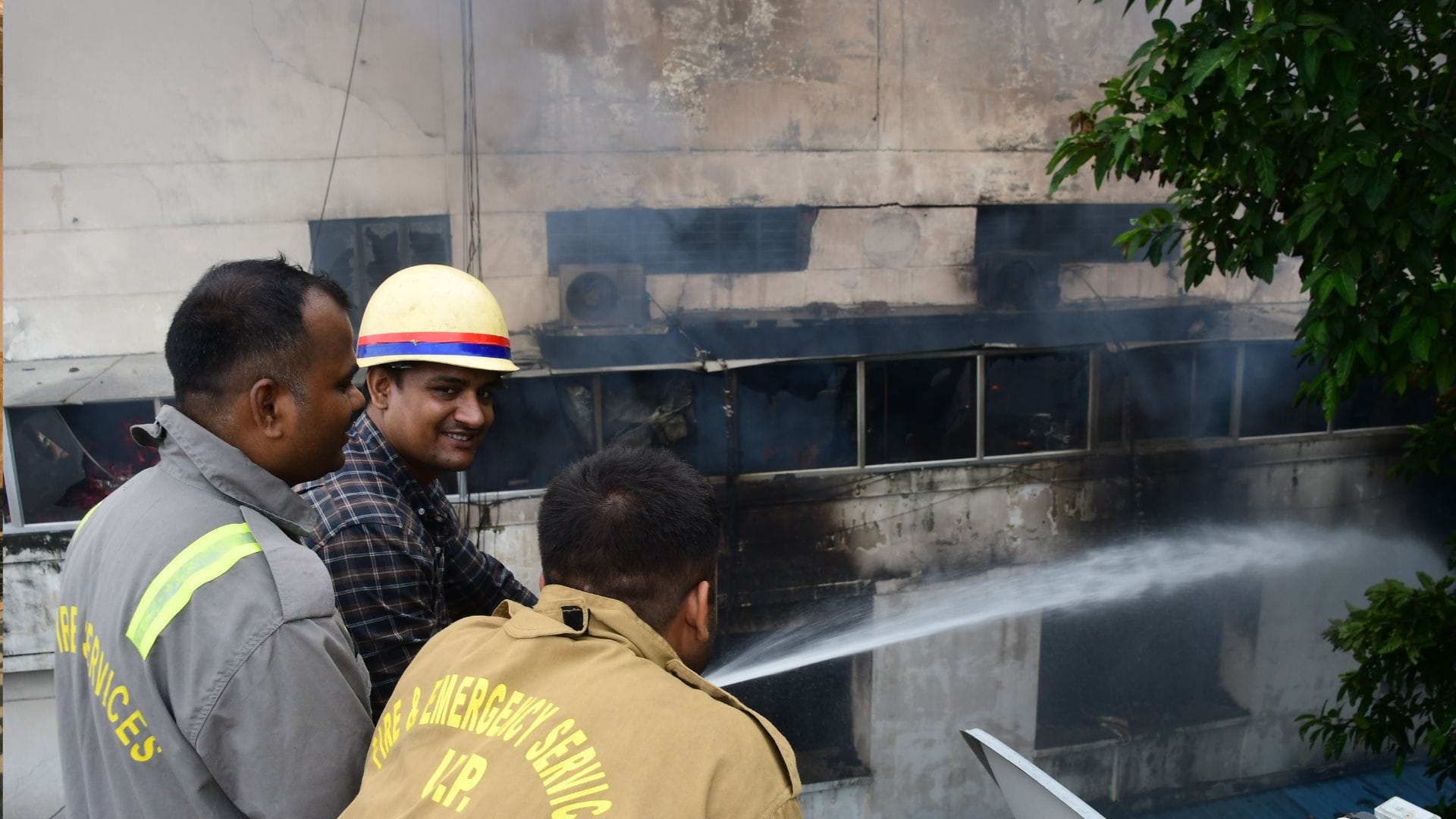Varanasi fire news update Panic in hospital following massive fire at fan factory warehouse