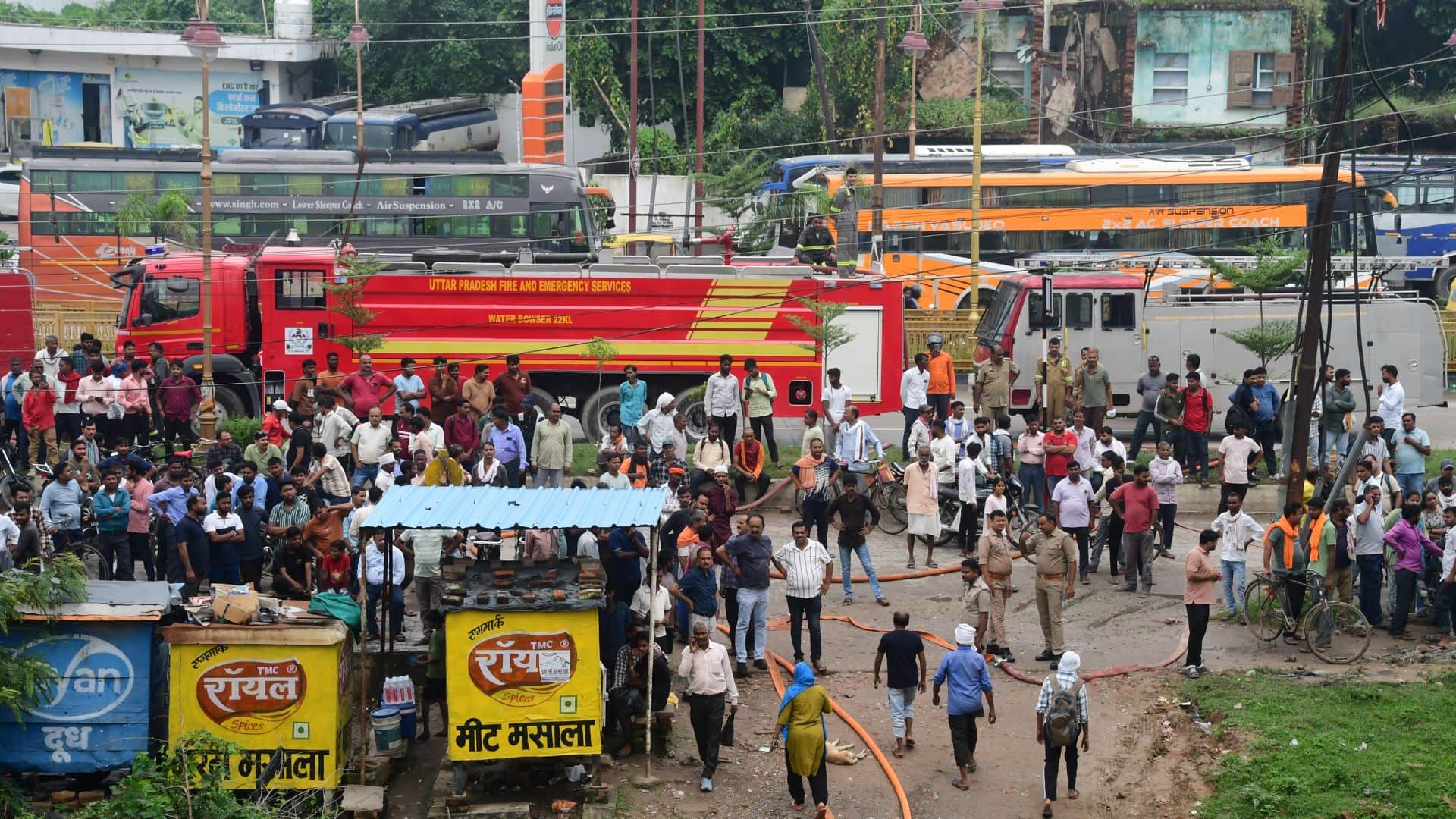 Varanasi fire news update Panic in hospital following massive fire at fan factory warehouse