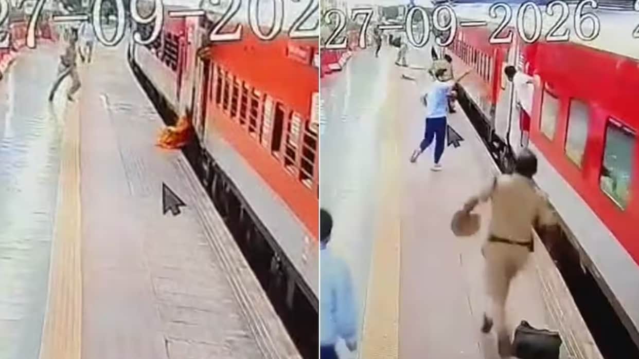 prayagraj train woman falls under moving train rpsf rescue