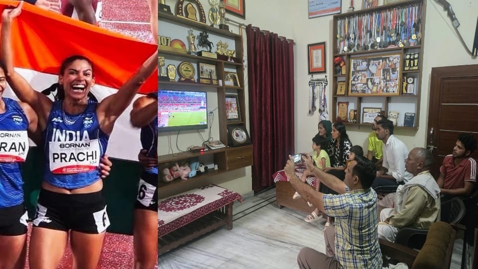 सहारनपुर में मैच देखते प्राची के परिजन।