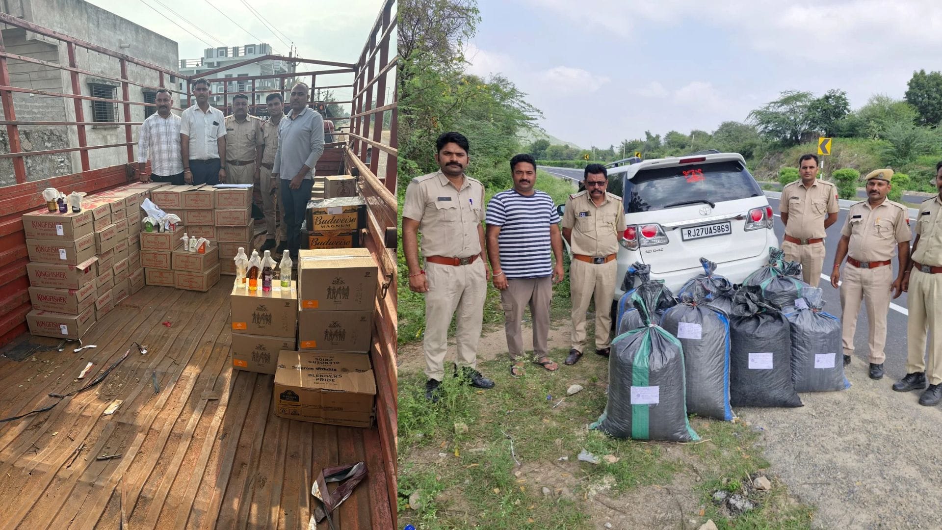 सिरोही पुलिस द्वारा पकड़ा ट्रक और डोडा पोस्त