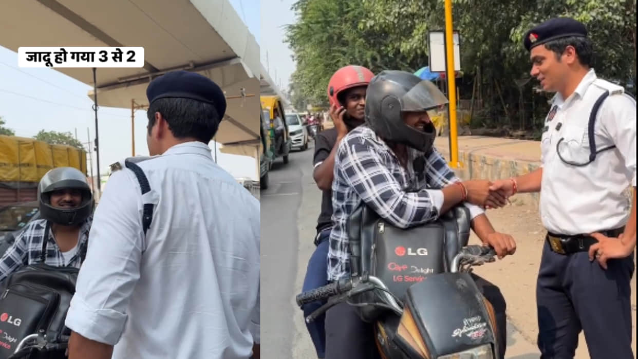 Three people riding single bike then the trickery was exposed before the traffic police viral video