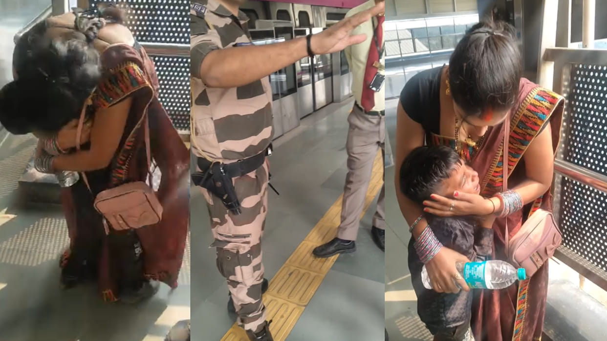 Delhi metro CISF tearful reunites a lost child with his mother video viral news in hindi