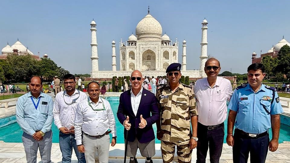 US Congressional Delegation Marvels at Taj Mahal's Intricate Marble Inlay