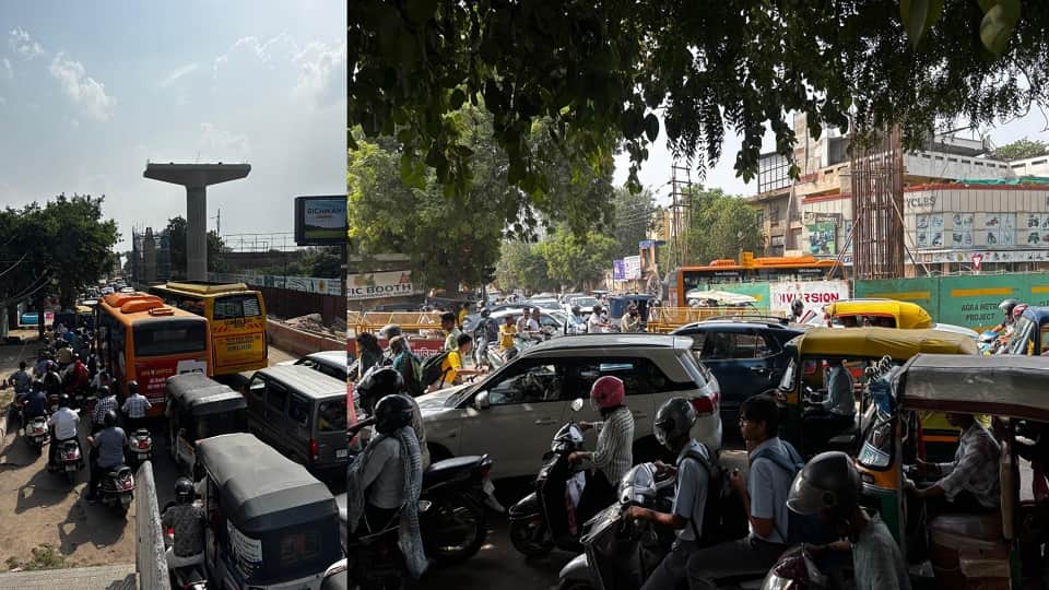 Agra Traffic Chaos: Illegal Parking and Encroachments Leave Commuters Struggling in Long Jams