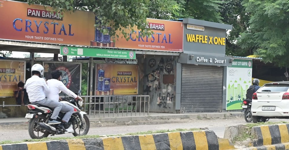 Wastage of MP funds in Kanpur Three bus stands built within a 200 meter stretch on a route buses dont even use