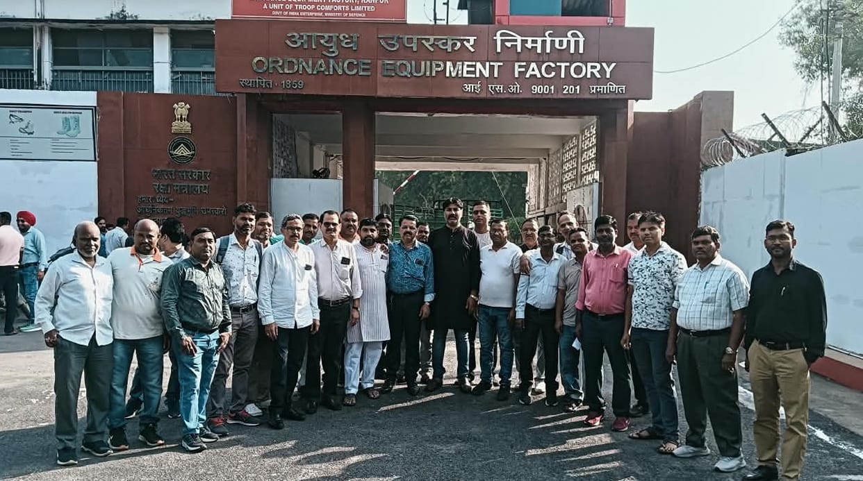 Kanpur Corporation Protest Day Opposition to corporatization at OEF employees wearing black armbands