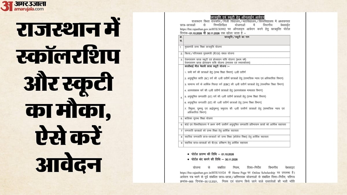 राजस्थान: छात्रवृत्ति और स्कूटी योजनाओं के आवेदन शुरू, 30 नवंबर तक मौका; जन आधार जरूरी