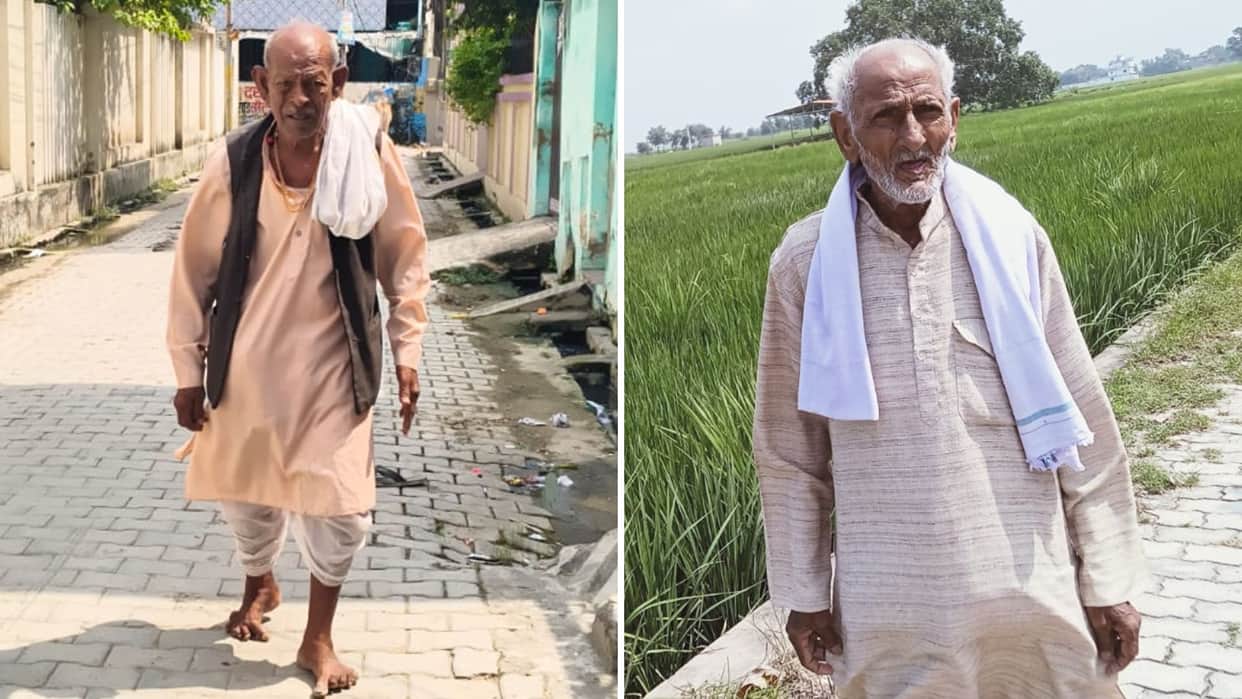 Defying Age old Satyanarayan walks 16 km barefoot Nandlal still cultivates 10 bighas of land everyday