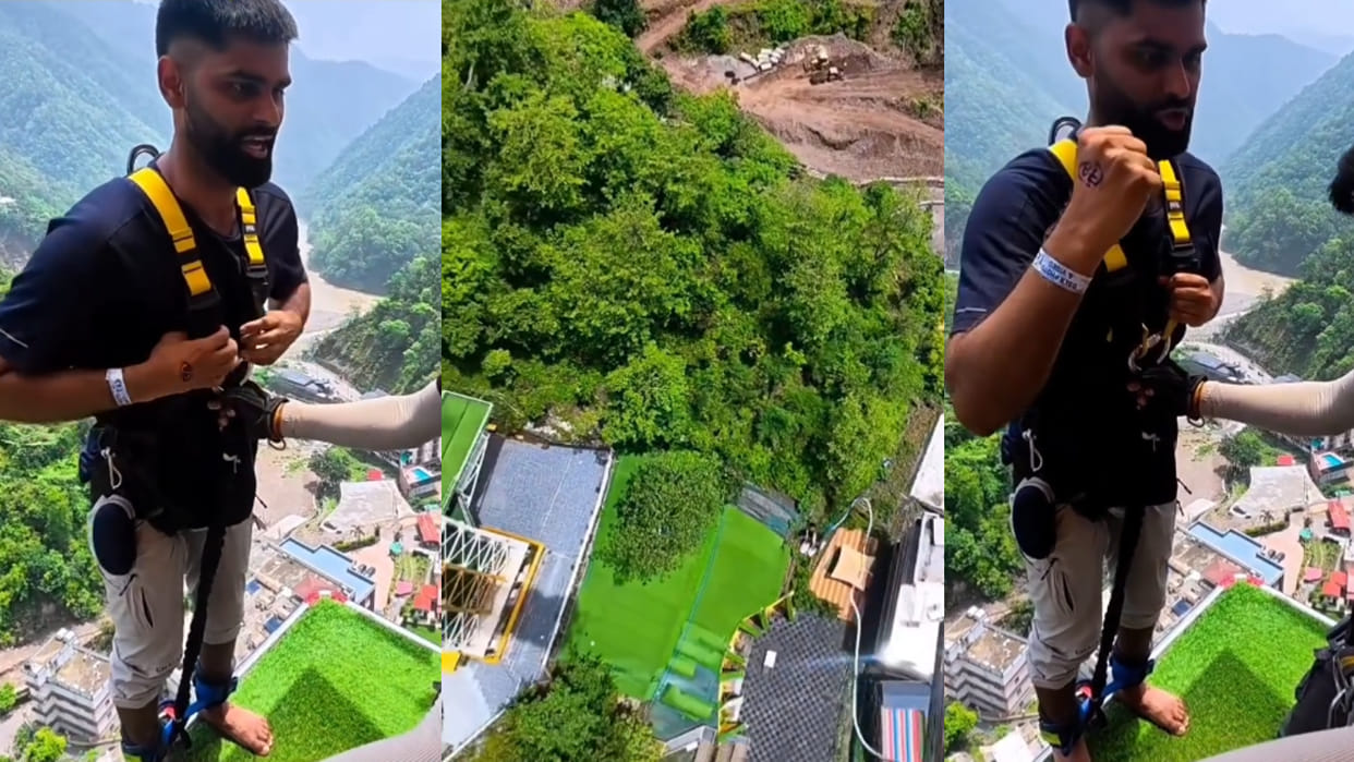 Man hilarious reactions before bungee jumping in rishikesh video goes viral on social media