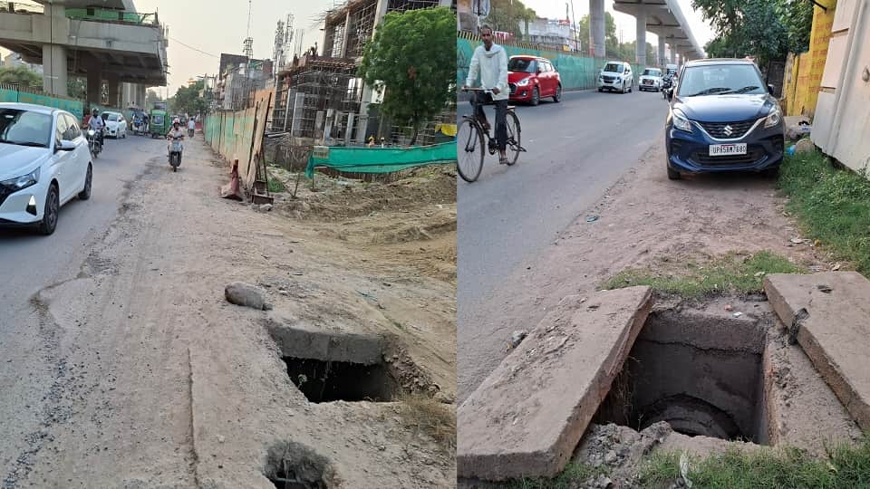 Open Manholes on Agra Highway Raise Safety Concerns Ahead of Janakpuri Festival
