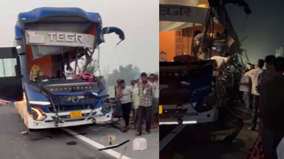 Sleeper bus collides with trailer after driver dozes off in Ambedkar Nagar four dead while three injured