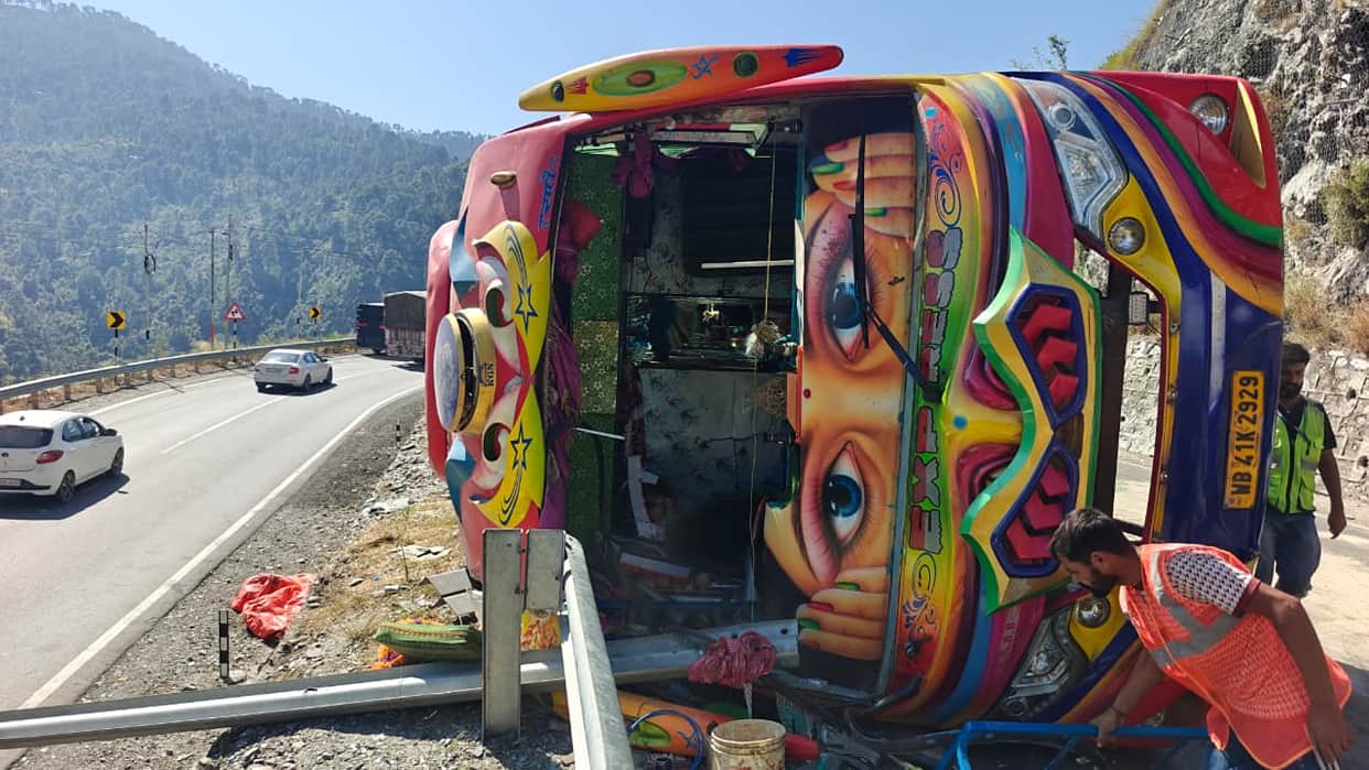 Bus overturns on highway in Ramban; 33 tourists critically injured.
