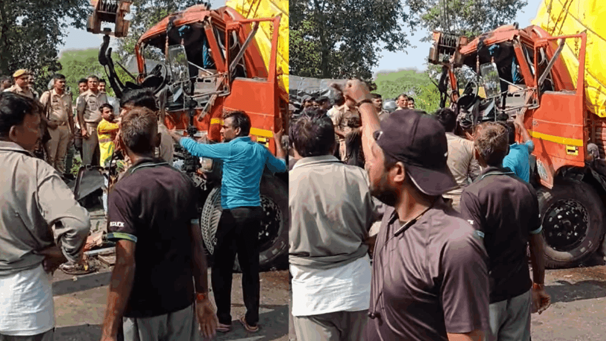 Container truck driver killed in a horrific road accident on the Delhi-Lucknow National Highway.