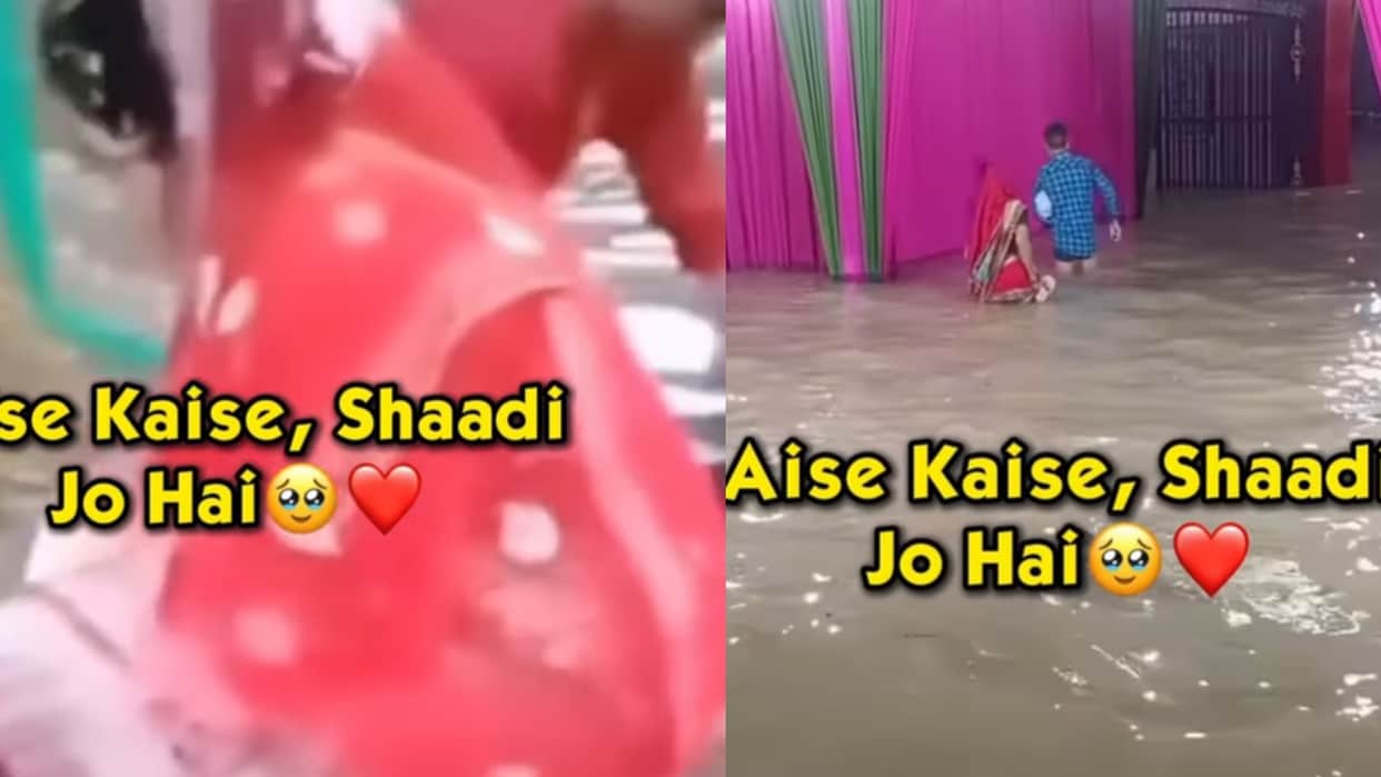 bride arrives at wedding venue by boat amid flooding viral video