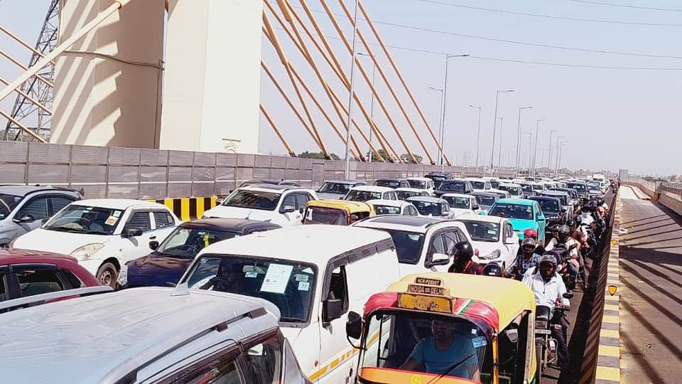 Traffic jam on Delhi's Barapullah Elevated Road Phase 3