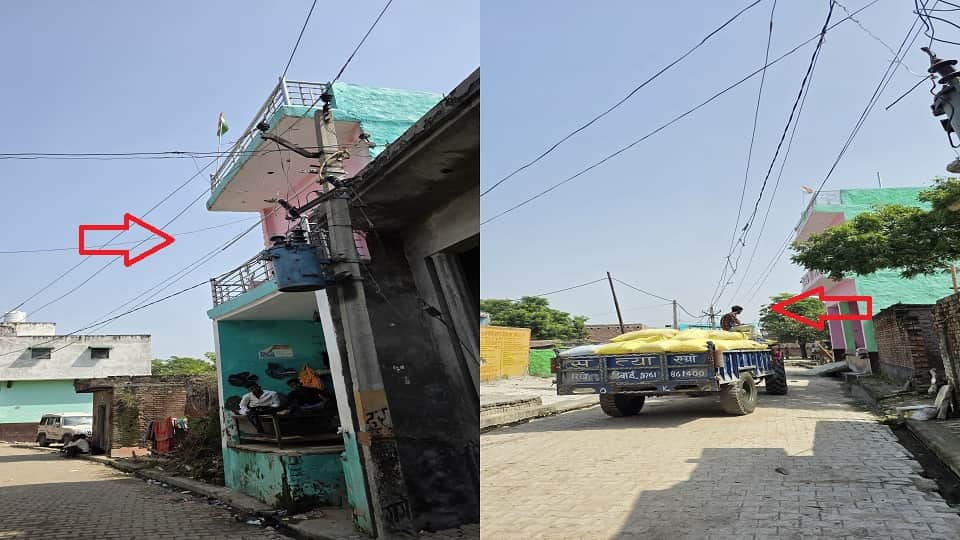 Dangling electric wires carrying 11,000 volts