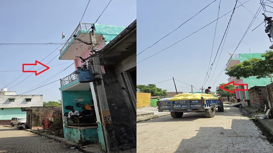 Dangling electric wires carrying 11,000 volts