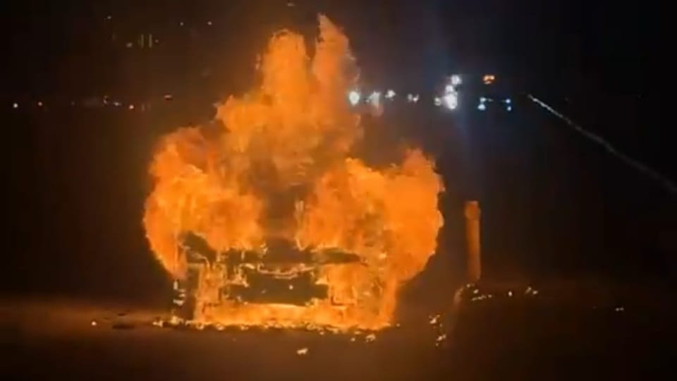 Car catches fire while moving in Mohali Driver jumps out to save his life on Airport Road