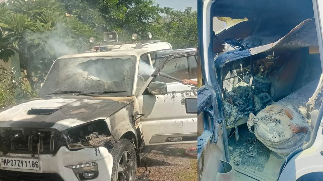 MP News Deputy Collector Official Car Catches Fire Outside Kuno Rest House Burns to Ashes