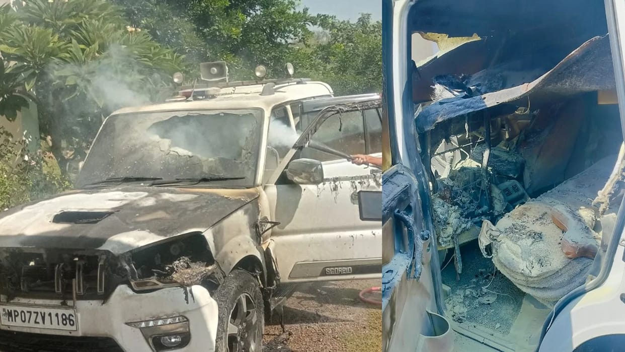 MP News Deputy Collector Official Car Catches Fire Outside Kuno Rest House Burns to Ashes