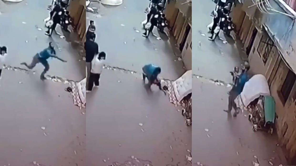 child falls balcony rescued by man egypt viral video