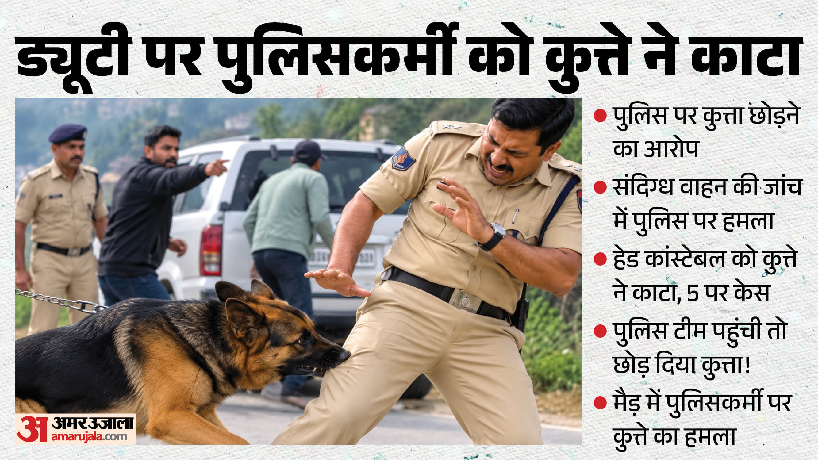 पुलिसकर्मी पर कुत्ता छोड़ने का आरोप।