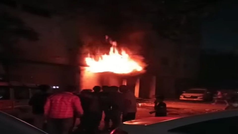 Massive fire breaks out at a paint warehouse in Jwalapur goods worth lakhs reduced to ashes short circuit susp