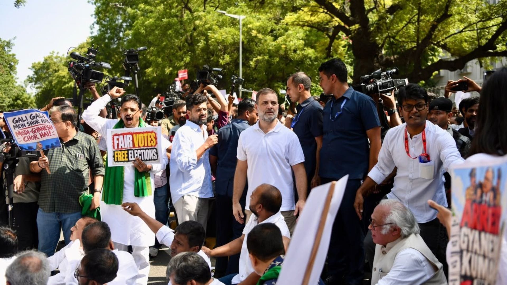 It's done Gyanesh-bhai time to resign Rahul Gandhi leads sit near EC office amid INDIA bloc's anti-CEC march