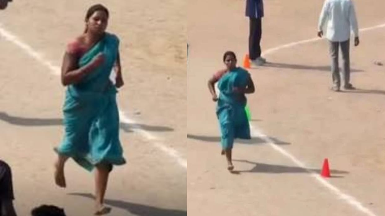 woman runs in saree and complete 1600m running during ramgarh jharkhand home guard recruitment
