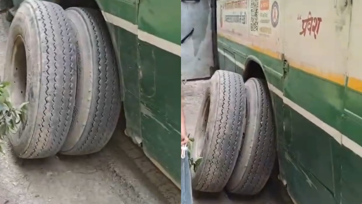hrtc bus both rear tyres came off doughal chailchowk janjehli road closed