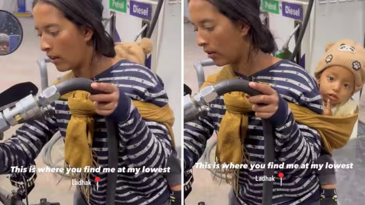 Mother Works at Petrol Pump With Baby Tied to Her Back, Heartwarming Video Goes Viral