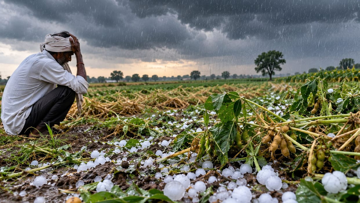 Weather changes in Narsinghpur: Hail accompanies rain; risk of heavy damage to soybean and urad crops.