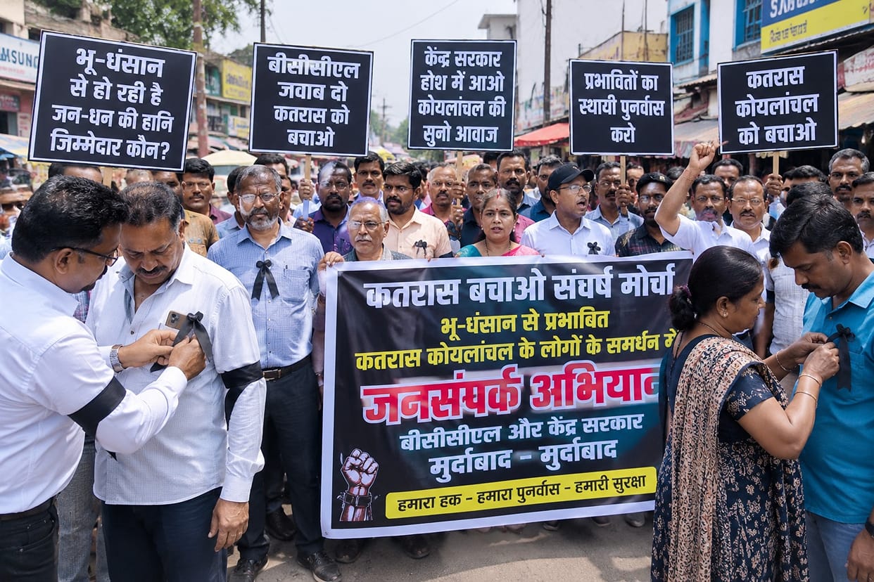 dhanbad-katras-land-subsidence-protest-black-badge-bccl