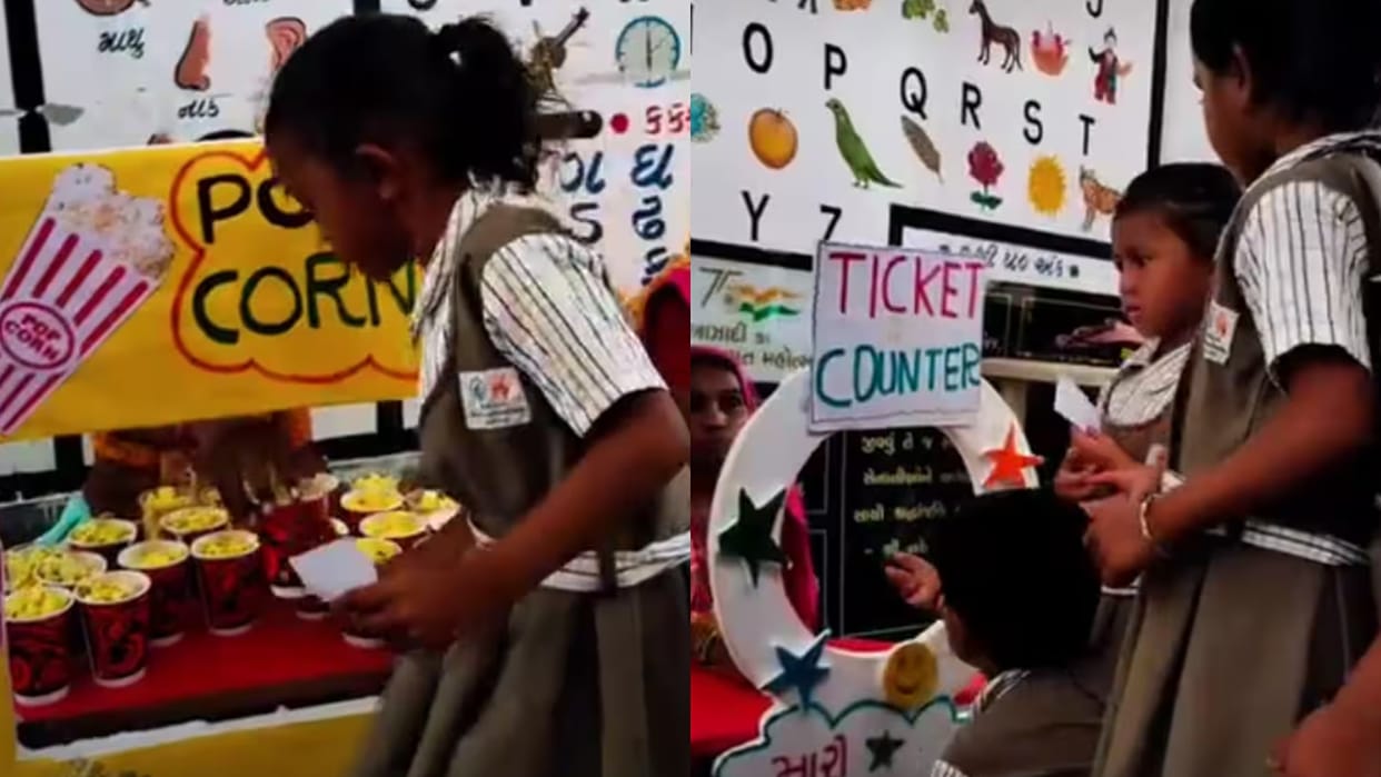 Anganwadi Turns Into a Mini Cinema Hall Kids Enjoy Popcorn and Movie Time