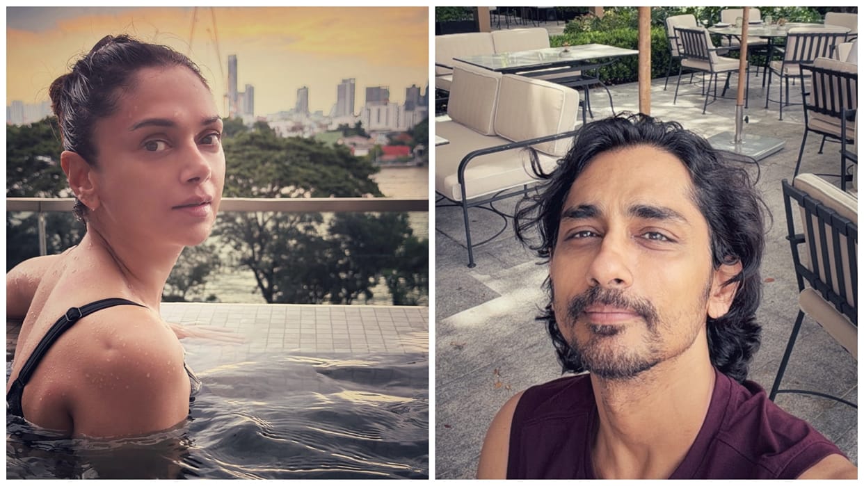 Aditi Rao Hydari in bangkok pose in pool with husband siddharth see photos
