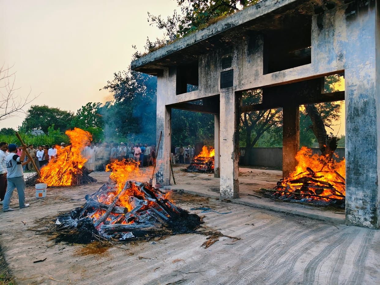 Meerut: Four Funeral Pyres Burn Together as Grief Engulfs Kushawali After Deoband Road Accident