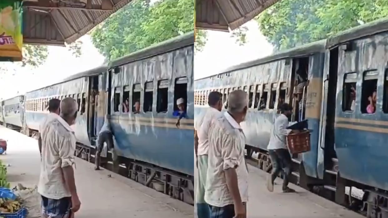 Vegetable Seller Falls on Railway Tracks While Loading Crate on Moving Train Video Goes Viral
