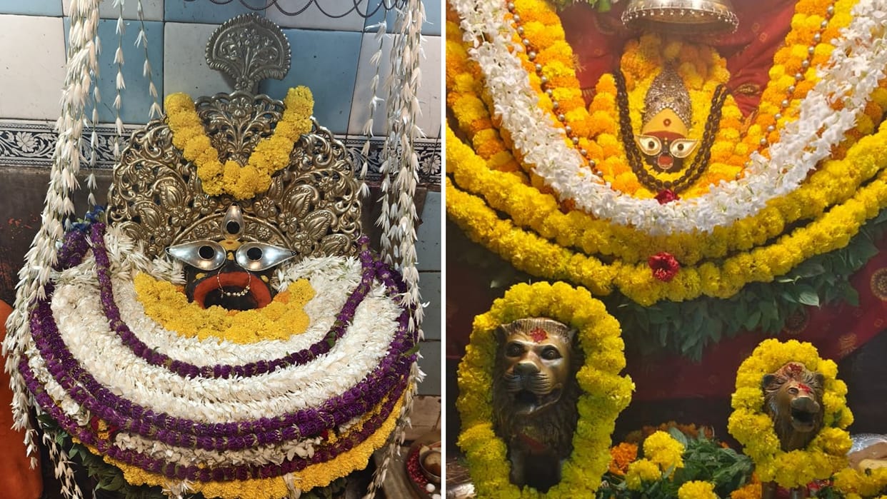 Vindhyachal massive surge devotees Goddess shrine first day of Navaratri long queues four entrances